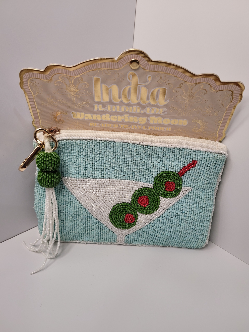 Made In India Handcrafted Light Blue Beaded Martini Clutch Wallet